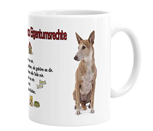 Merchandise for Fans Becher aus Keramik - 330 ml Motiv: Podenco Iberico mit Spruch Eigentumsrechte (01) von Merchandise for Fans