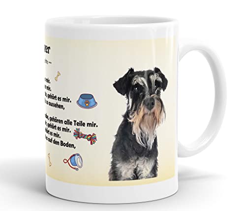 Merchandise for Fans Becher aus Keramik - 330 ml Motiv: Schnauzer Hund mit Spruch Eigentumsrechte (02) von Merchandise for Fans