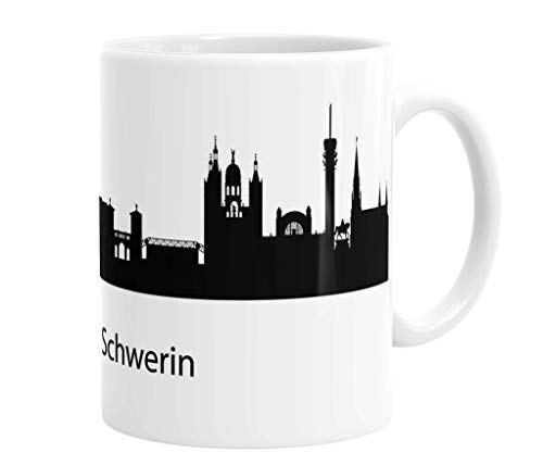 Merchandise for Fans Becher aus Keramik - 330 ml Motiv: Schwerin Sehenswürdigkeiten Silhouette Skyline (01) von Merchandise for Fans