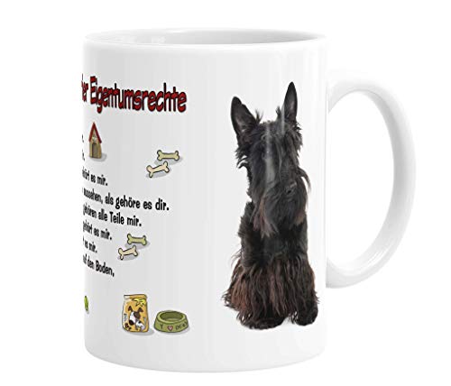 Merchandise for Fans Becher aus Keramik - 330 ml Motiv: Scotch Terrier mit Spruch Eigentumsrechte (01) von Merchandise for Fans