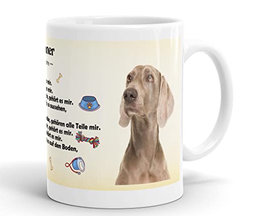 Merchandise for Fans Becher aus Keramik - 330 ml Motiv: Weimaraner Hund mit Spruch Eigentumsrechte (02) von Merchandise for Fans