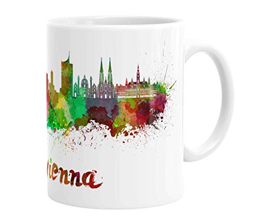 Merchandise for Fans Becher aus Keramik - 330 ml Motiv: Wien Sehenswürdigkeiten Silhouette Skyline (01) von Merchandise for Fans