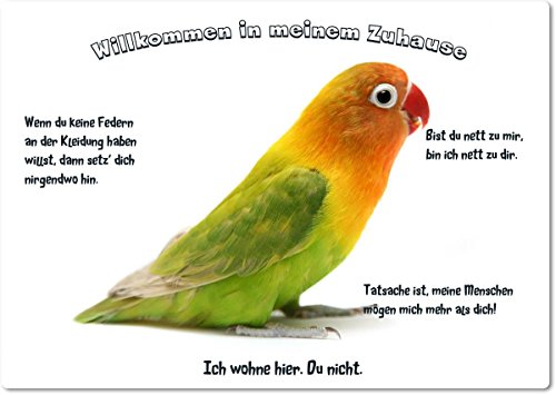 Merchandise for Fans Blechschild/Warnschild/Fun Türschild - Willkommen in Meinem Zuhause - Motiv: Unzertrennliche/Pfirsichköpfchen - Größe: 20x30cm - 01 von Merchandise for Fans