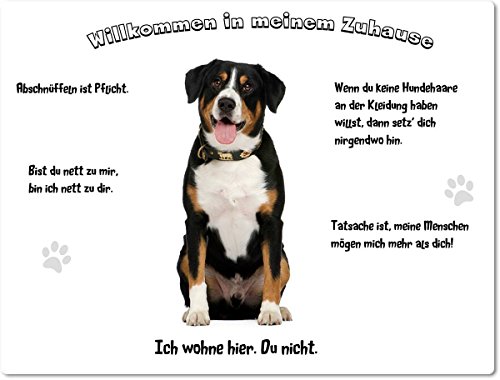 Merchandise for Fans Blechschild/Warnschild/Türschild - Aluminium - 15x20cm - - Willkommen in Meinem Zuhause - Motiv: Entlebucher Sennenhund Porträt - 10 von Merchandise for Fans