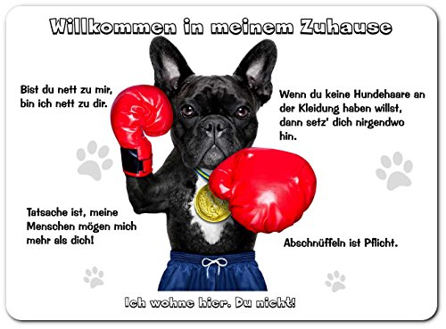 Merchandise for Fans Blechschild/Warnschild/Türschild - Aluminium - 15x20cm - - Willkommen in Meinem Zuhause - Motiv: Französische Bulldogge als Boxer - 11 Merchandise for Fans Blechschild/Warnschild/Türschild - Aluminium - 15x20cm - - Willkommen in Meinem Zuhause - Motiv: Französische Bulldogge als Boxer - 11 von Merchandise for Fans