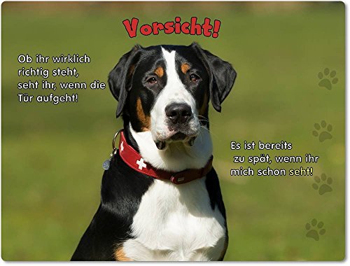 Merchandise for Fans Blechschild/Warnschild/Türschild - Aluminium - 15x20cm - mit Spruch - Motiv: Großer Schweizer Sennenhund - 01 von Merchandise for Fans