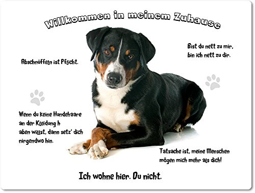 Merchandise for Fans Blechschild/Warnschild/Türschild - Aluminium - 20x30cm - - Willkommen in Meinem Zuhause - Motiv: Appenzeller Sennenhund - 18 von Merchandise for Fans