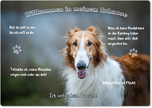 Merchandise for Fans Blechschild/Warnschild/Türschild - Aluminium - 20x30cm - - Willkommen in Meinem Zuhause - Motiv: Barsoi/Windhund- 01 Merchandise for Fans Blechschild/Warnschild/Türschild - Aluminium - 20x30cm - - Willkommen in Meinem Zuhause - Motiv: Barsoi/Windhund- 01 von Merchandise for Fans