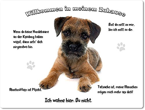 Merchandise for Fans Blechschild/Warnschild/Türschild - Aluminium - 20x30cm - - Willkommen in Meinem Zuhause - Motiv: Border Terrier - 01 Merchandise for Fans Blechschild/Warnschild/Türschild - Aluminium - 20x30cm - - Willkommen in Meinem Zuhause - Motiv: Border Terrier - 01 von Merchandise for Fans