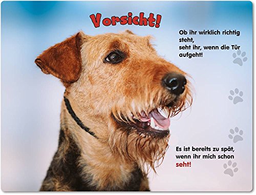 Merchandise for Fans Blechschild/Warnschild/Türschild - Aluminium - 20x30cm - mit Spruch - Motiv: Airedale Terrier - 01 von Merchandise for Fans