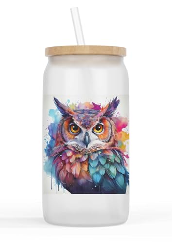 Merchandise for Fans Glasbecher mit Bambusdeckel und Strohhalm |Trinkglas |Saftglas | 550ml - Eule Uhu Porträt 70 Merchandise for Fans Glasbecher mit Bambusdeckel und Strohhalm |Trinkglas |Saftglas | 550ml - Eule Uhu Porträt 70 von Merchandise for Fans