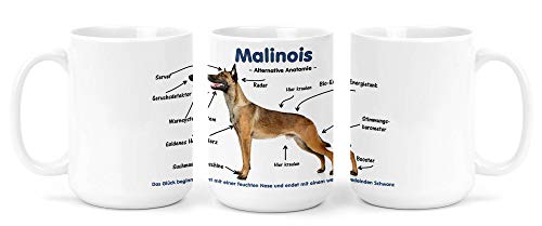 Merchandise for Fans Großer Becher/Jumbo Tasse weiß 450ml - Alternative Anatomie Malinois Belgischer Schäferhund von Merchandise for Fans