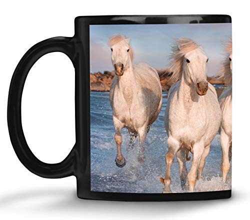 Merchandise for Fans Kaffeebecher mit Fotodruck schwarz / 300ml / Pferd Pferde Schimmel im Wasser von Merchandise for Fans