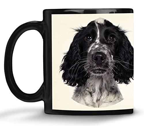 Merchandise for Fans Kaffeebecher mit Fotodruck schwarz / 330ml / Cocker Spaniel Foto mit lustigen Charaktereigenschaften 01 von Merchandise for Fans