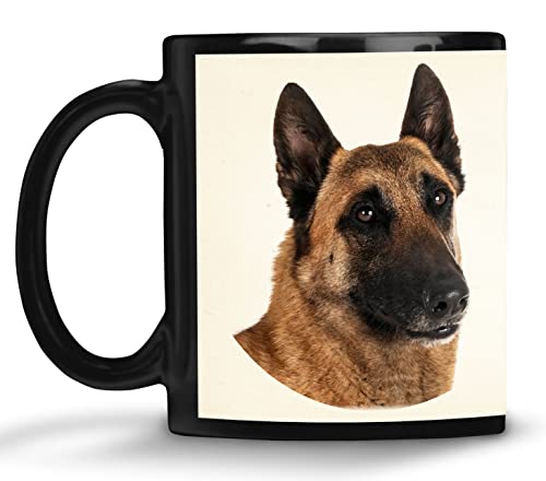 Merchandise for Fans Kaffeebecher mit Fotodruck schwarz / 330ml / Malinois Belgischer Schäferhund Foto mit lustigen Charaktereigenschaften von Merchandise for Fans