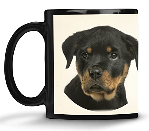 Merchandise for Fans Kaffeebecher mit Fotodruck schwarz / 330ml / Rottweiler Foto mit lustigen Charaktereigenschaften von Merchandise for Fans