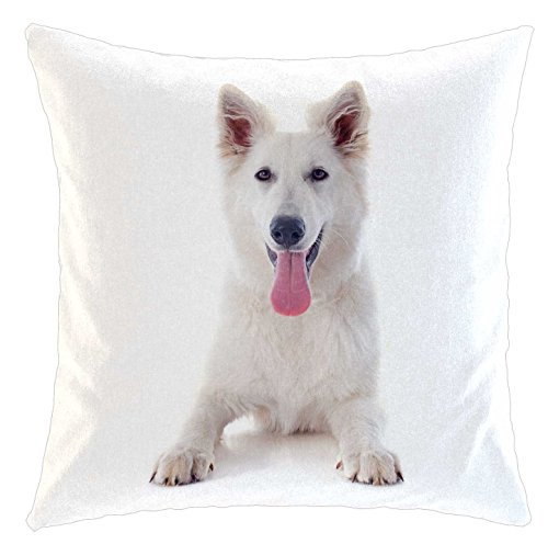 Kissen/weiches Kuschelkissen mit Füllung 40x40cm - Motiv: Weißer Schäferhund liegend | 005 von Merchandise for Fans
