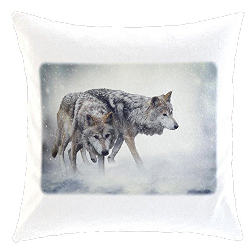 Kissen/weiches Kuschelkissen mit Füllung 40x40cm - Motiv: Wolf Grauwolf zwei Tiere im Scheegestöber| 019 von Merchandise for Fans