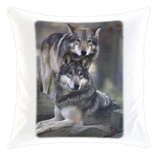 Kissen/weiches Kuschelkissen mit Füllung 40x40cm - Motiv: Wolf Grauwolf zwei Tiere nebeneinander| 008 von Merchandise for Fans
