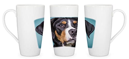 Merchandise for Fans Latte Macchiato Becher Kaffeebecher aus Keramik mit Fotodruck - 450ml - Motiv: Großer Schweizer Sennenhund |001 von Merchandise for Fans