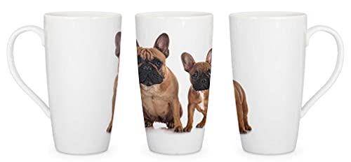 Merchandise for Fans Latte Macchiato Becher Kaffeebecher aus Keramik mit Fotodruck - 450ml - Motiv: Hund Französische Bulldogge |001 von Merchandise for Fans