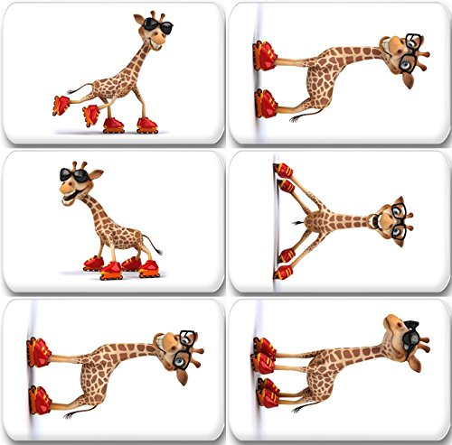 Merchandise for Fans Lustige Giraffe auf Rollschuhen/Inline-Skating - 6 rechteckige Kühlschrankmagnete 7X 4,5 cm - 02 für Memoboard Pinnwand Magnettafel Whiteboard von Merchandise for Fans