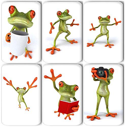 Merchandise for Fans Lustiger 3D Frosch - 6 rechteckige Kühlschrankmagnete 7X 4,5 cm - 05 für Memoboard Pinnwand Magnettafel Whiteboard von Merchandise for Fans