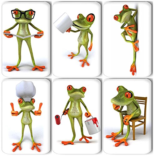 Merchandise for Fans Lustiger 3D Frosch - 6 rechteckige Kühlschrankmagnete 7X 4,5 cm - 08 für Memoboard Pinnwand Magnettafel Whiteboard von Merchandise for Fans