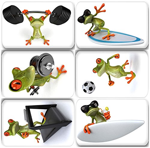 Merchandise for Fans Lustiger 3D Frosch als Sportler - 6 rechteckige Kühlschrankmagnete 7X 4,5 cm - 02 für Memoboard Pinnwand Magnettafel Whiteboard von Merchandise for Fans