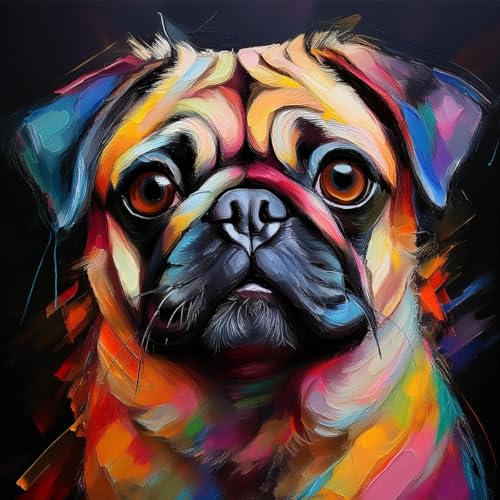 Merchandise for Fans Poster Bild Kunstdruck Wandbild Leinwand Canvas Gemälde 30x30cm - Hund Mops von Merchandise for Fans