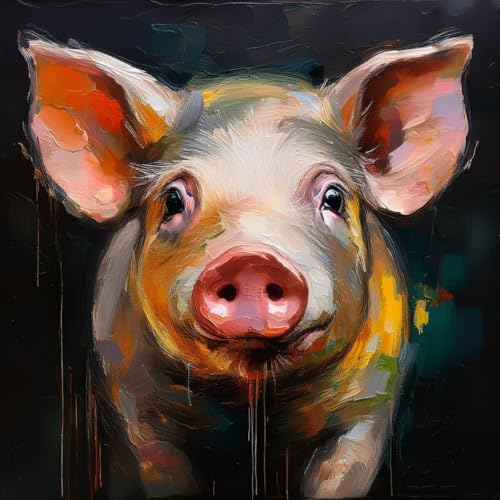 Merchandise for Fans Poster Bild Kunstdruck Wandbild Leinwand Canvas Gemälde 30x30cm - Schwein Haussschwein 01 von Merchandise for Fans