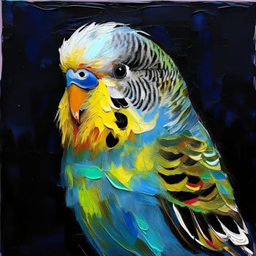Merchandise for Fans Poster Bild Kunstdruck Wandbild Leinwand Canvas Gemälde 30x30cm - Vogel Wellensittich von Merchandise for Fans