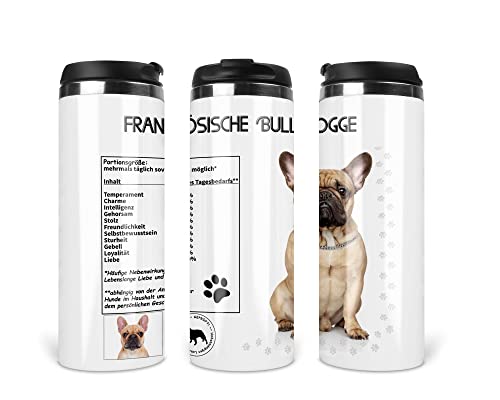 Merchandise for Fans Reisebecher/Thermobecher/Isolierbecher/Edelstahl | 340 ml |Deckel | Motiv Lustige Nährwerte Französische Bulldogge 01 von Merchandise for Fans