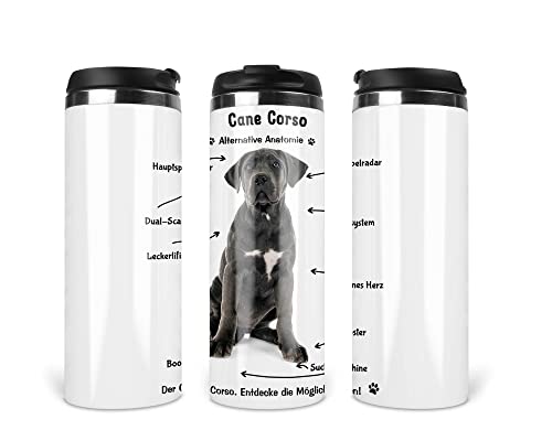 Merchandise for Fans Reisebecher/Thermobecher/Isolierbecher/Edelstahl | 340 ml |Deckel | Motiv Alternative Anatomie Cane Corso 03 von Merchandise for Fans