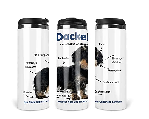 Reisebecher/Thermobecher/Isolierbecher/Edelstahl | 340 ml |Deckel | Motiv Alternative Anatomie Dackel 03 von Merchandise for Fans