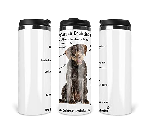 Reisebecher/Thermobecher/Isolierbecher/Edelstahl | 340 ml |Deckel | Motiv Alternative Anatomie Deutsch Drahthaar von Merchandise for Fans