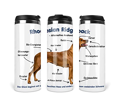 Reisebecher/Thermobecher/Isolierbecher/Edelstahl | 340 ml |Deckel | Motiv Alternative Anatomie Rhodesian Ridgeback von Merchandise for Fans