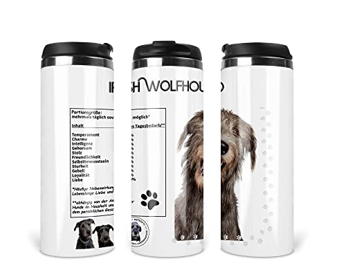 Reisebecher/Thermobecher/Isolierbecher/Edelstahl | 340 ml |Deckel | Motiv Lustige Nährwerte Irischer Wolfshund von Merchandise for Fans