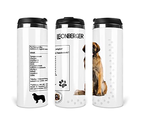 Merchandise for Fans Reisebecher/Thermobecher/Isolierbecher/Edelstahl | 340 ml |Deckel | Motiv Lustige Nährwerte Leonberger von Merchandise for Fans