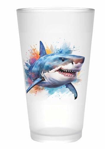 Merchandise for Fans Trinkglas |Saftglas | Glas | Becher | matt | 450ml - Fisch Weißer Hai 88 von Merchandise for Fans