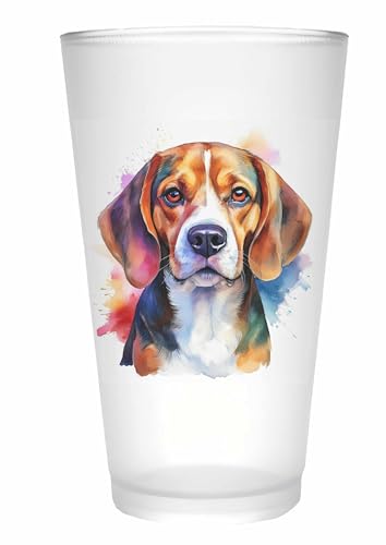 Merchandise for Fans Trinkglas |Saftglas | Glas | Becher | matt | 450ml - Hund Beagle Porträt 26 von Merchandise for Fans