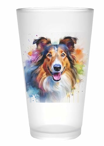 Merchandise for Fans Trinkglas |Saftglas | Glas | Becher | matt | 450ml - Hund Britischer Amerikanischer Collie 51 von Merchandise for Fans