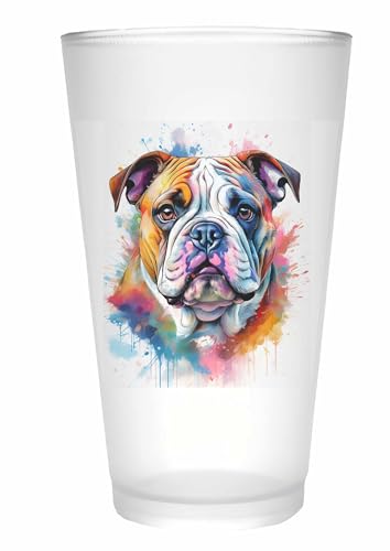 Merchandise for Fans Trinkglas |Saftglas | Glas | Becher | matt | 450ml - Hund Englische Bulldogge 64 von Merchandise for Fans