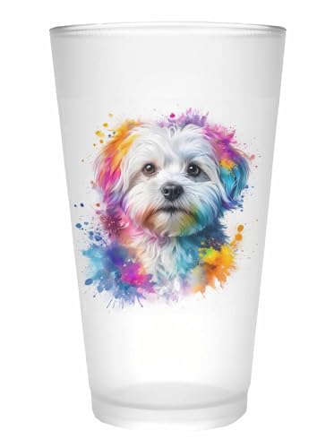 Merchandise for Fans Trinkglas |Saftglas | Glas | Becher | matt | 450ml - Hund Malteser Porträt 120 von Merchandise for Fans
