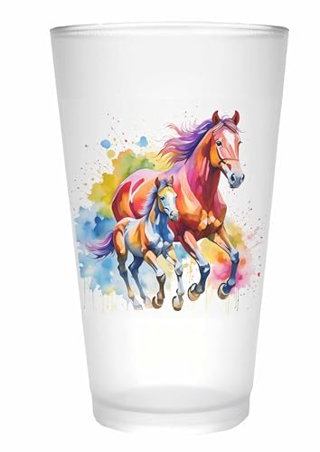 Merchandise for Fans Trinkglas |Saftglas | Glas | Becher | matt | 450ml - Pferd Stute mit Fohlen 131 von Merchandise for Fans