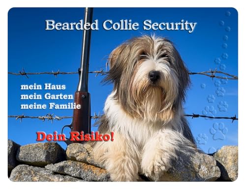 Merchandise for Fans Warnschild - Schild 20x30cm Motiv: Bearded Collie Security (001) von Merchandise for Fans