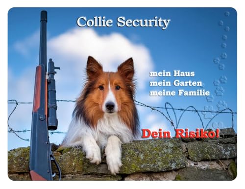 Warnschild - Schild 20x30cm Motiv: Hund Britischer/Amerikanischer Collie Security (003) von Merchandise for Fans