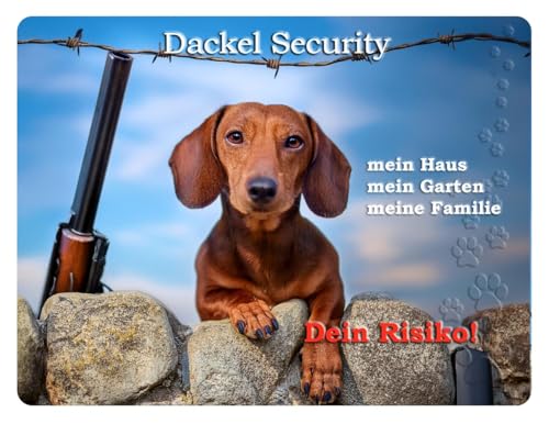 Merchandise for Fans Warnschild - Schild 20x30cm Motiv: Hund Dackel Teckel Dachshund Security (001) von Merchandise for Fans