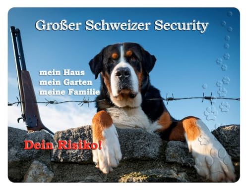 Merchandise for Fans Warnschild - Schild 20x30cm Motiv: Hund Großer Schweizer Sennenhund Security (06) von Merchandise for Fans