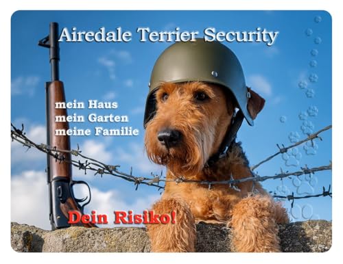 Merchandise for Fans Warnschild - Schild 30x40cm Motiv: Airedale Terrier Security (02) von Merchandise for Fans